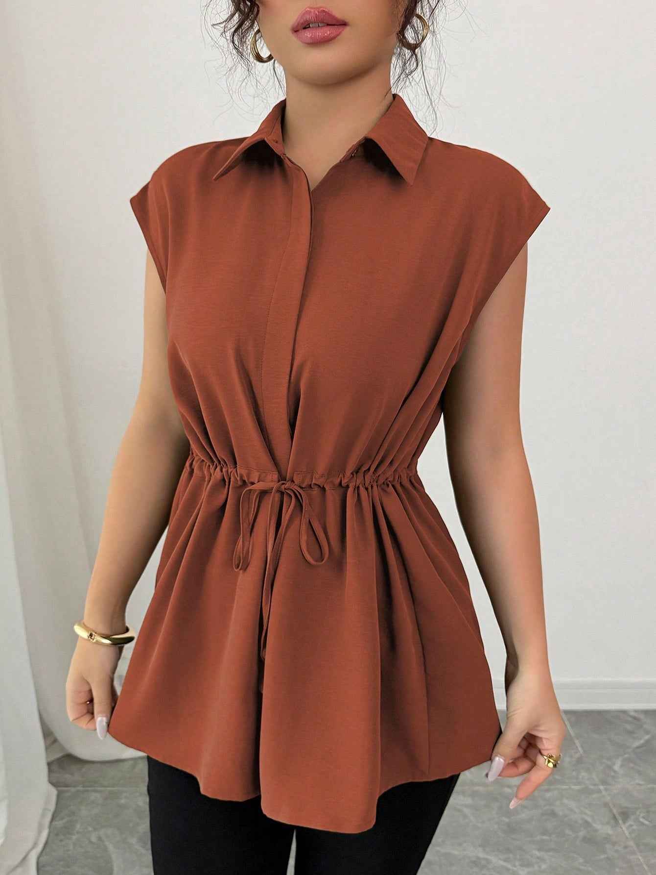 Solid Color Polo Collar Women's T-shirt