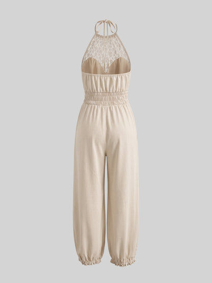 Bohemian Halter Lace Jumpsuit Seaside Holiday Casual Waist Drawstring