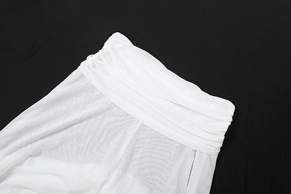 See through Turtle Bell Sleeve Split Skirt Set