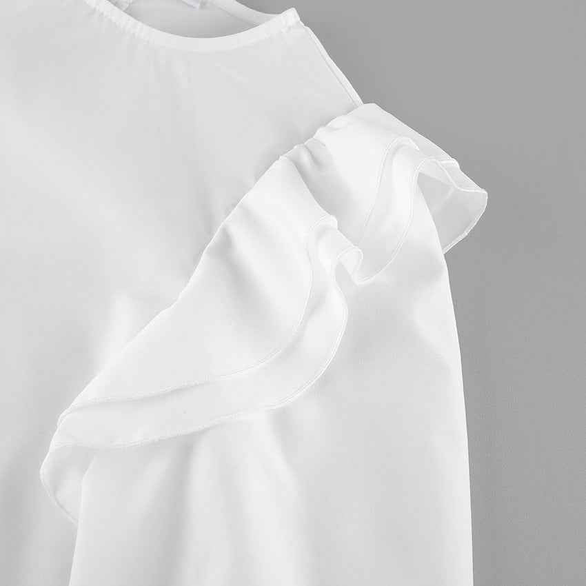 Gentle Polyester Cotton White Flying Sleeve Blouse