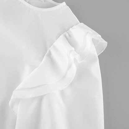 Gentle Polyester Cotton White Flying Sleeve Blouse