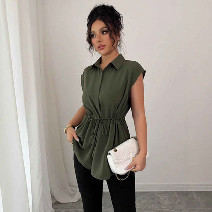 Solid Color Polo Collar Women's T-shirt
