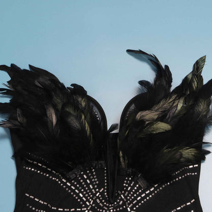 Sexy Feather Rhinestone Slim Fit Sheath Sleeveless Jumpsuit
