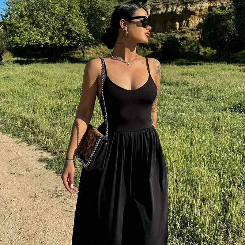 Women Summer Sexy Backless Spaghetti Straps Loose Jumpsuit