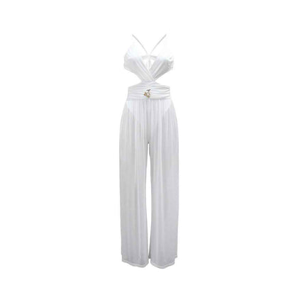 Sexy V neck Lace up Backless See through Sexy Jumpsuit Women