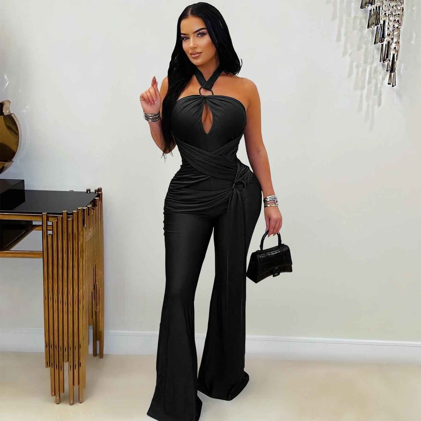 Solid Color Elegant Halter Jumpsuit
