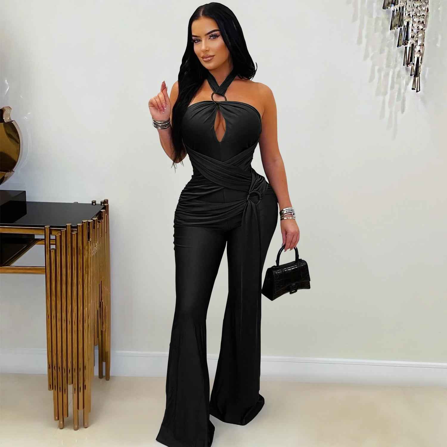 Solid Color Elegant Halter Jumpsuit