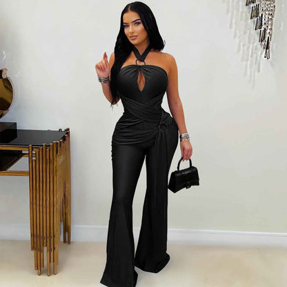 Solid Color Elegant Halter Jumpsuit