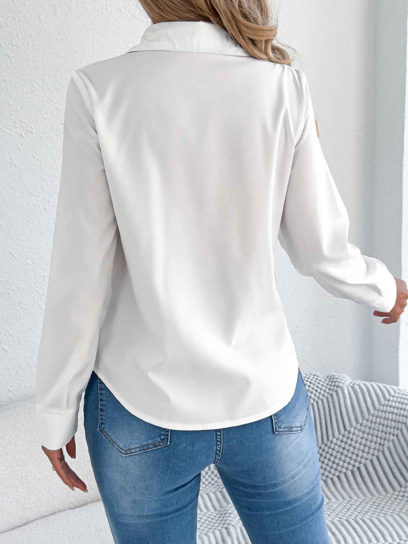 Elegant Pleated Solid Color Button Blouse