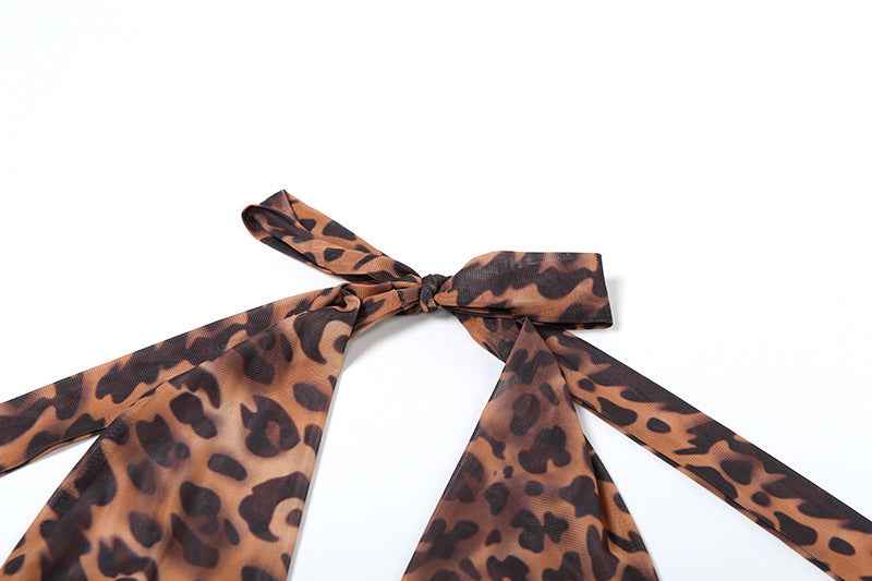Summer Style Women's Sexy Deep V Plunge Backless Halter Butt Lifting Leopard Print Romper