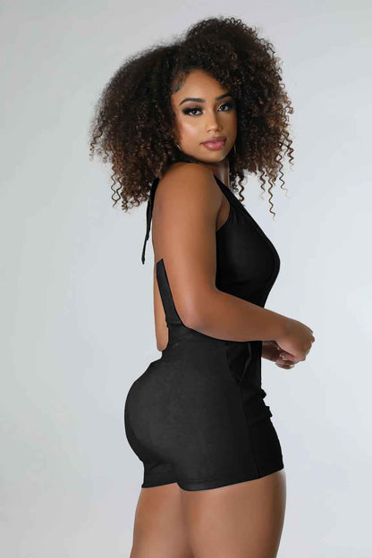 Solid Color High Waist Sexy Hollow Out Cutout Sleeveless Lace-up Romper