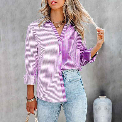 Striped Color Contrast Cardigan Blouse