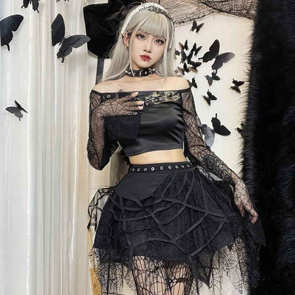 Punk Spider Web Tassel Mini Gothic Skirt