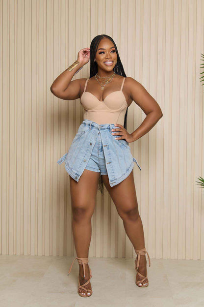 Elastic Denim Two Piece Skort