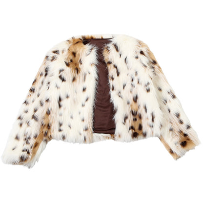 Leopard Print Spotted Long Fur Warm Long Sleeve Jacket