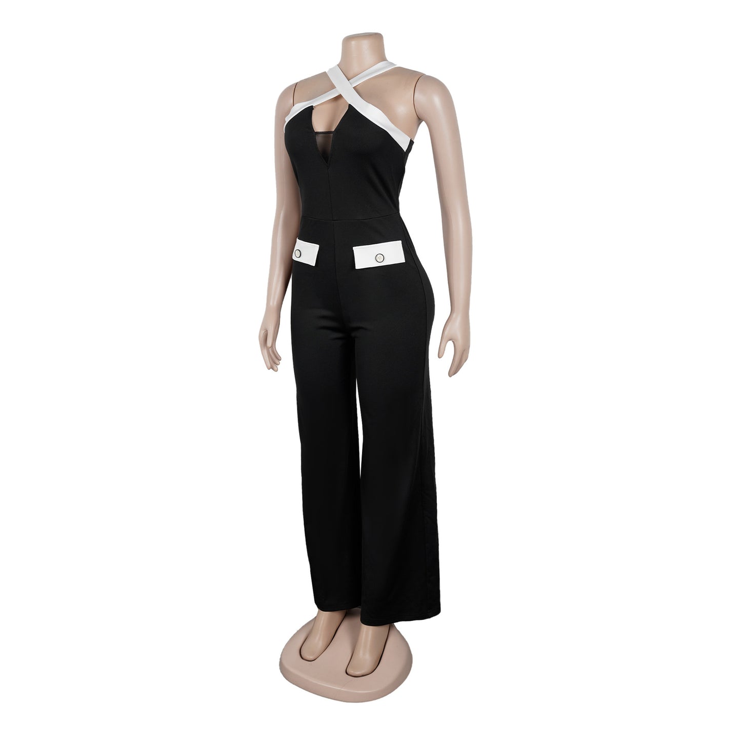 Elegant Office Contrast Color Cross Strap Jumpsuit