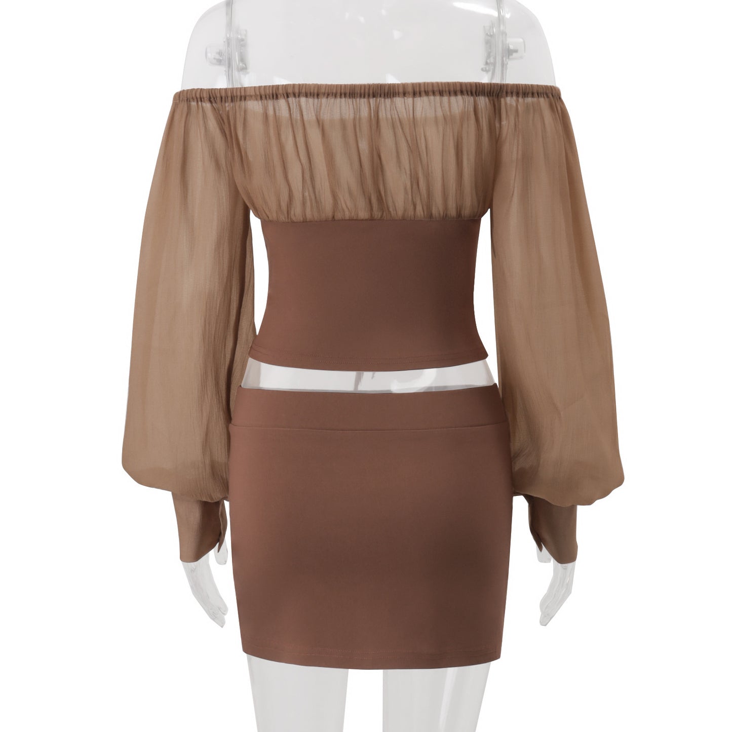 MUNSIEUR Off Shoulder Retro Mesh Skirt Set