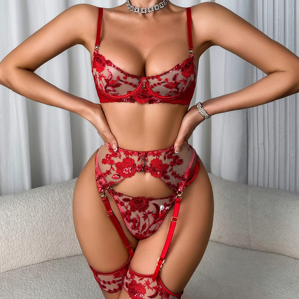 Rose Embroidered Lingerie