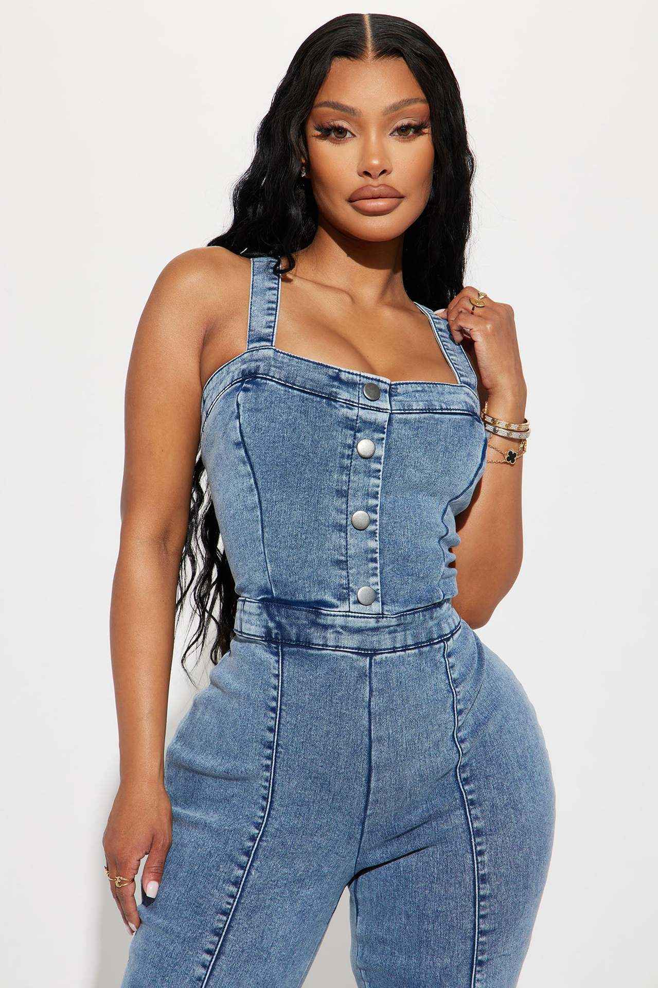 Denim Jumpsuit Women Slim Fit Stone Washed Suspender