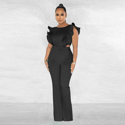Ruffled Solid Color Jumpsuit