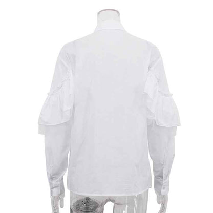 Ruffled Polo Collar Long Sleeve Blouse
