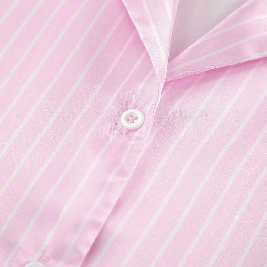 Summer Pink Striped Casual Loose Pajamas Women's