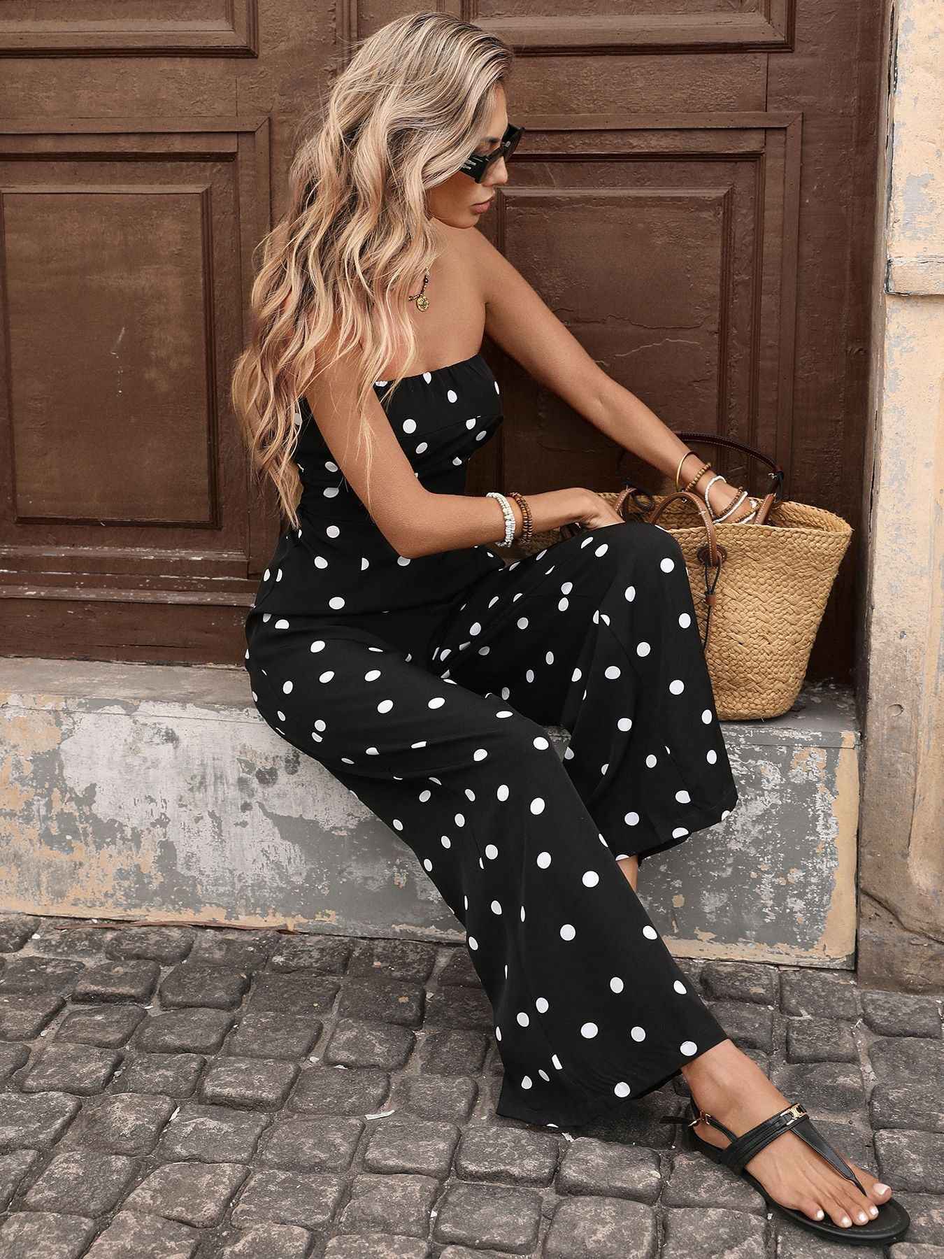 Sleeveless Tube Top Polka Dot Jumpsuit