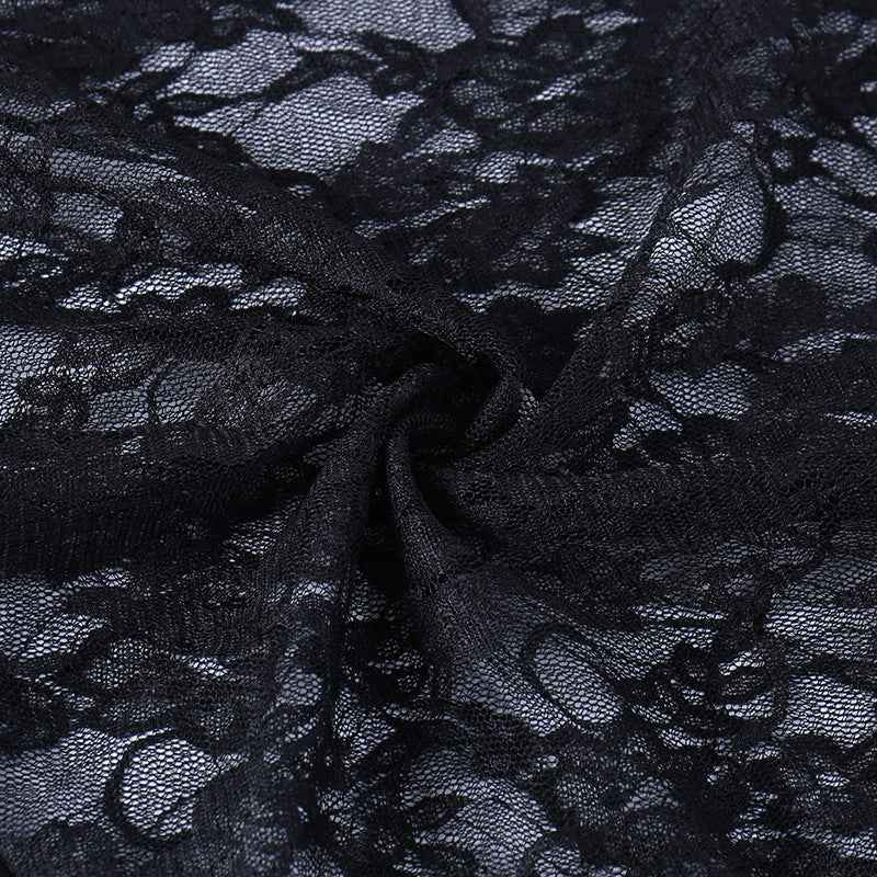 Gothic Classic Lace Cover Ups Women Mesh Crop Top See Through Sexy Flare Sleeve Blouse Y2k Black Rave Outfit Festival