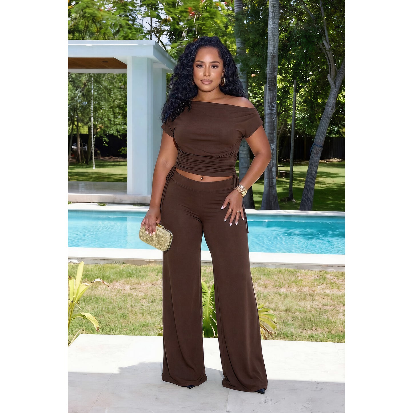 Asymmetric Pleated Jumpsuit Two Piece Set