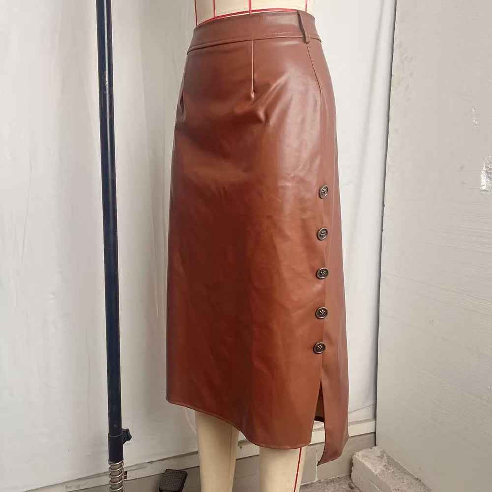Mid Length Sheath Skirt Faux Leather Skirt