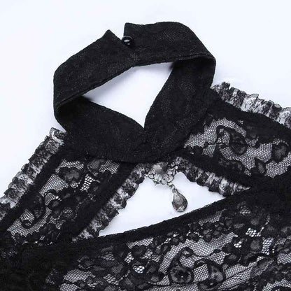 Gothic Classic Lace Cover Ups Women Mesh Crop Top See Through Sexy Flare Sleeve Blouse Y2k Black Rave Outfit Festival