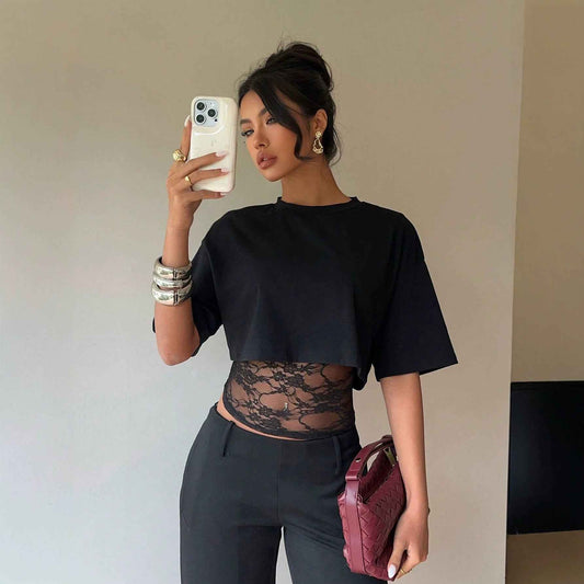 Two Piece Lace Slim Fit Patchwork T-shirt