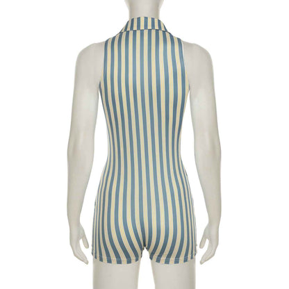 Sleeveless Romper Striped Contrast Color Street Hip