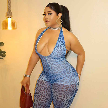 Women's Micro Transparent Niche Jumpsuit Halter U Collar Sheath