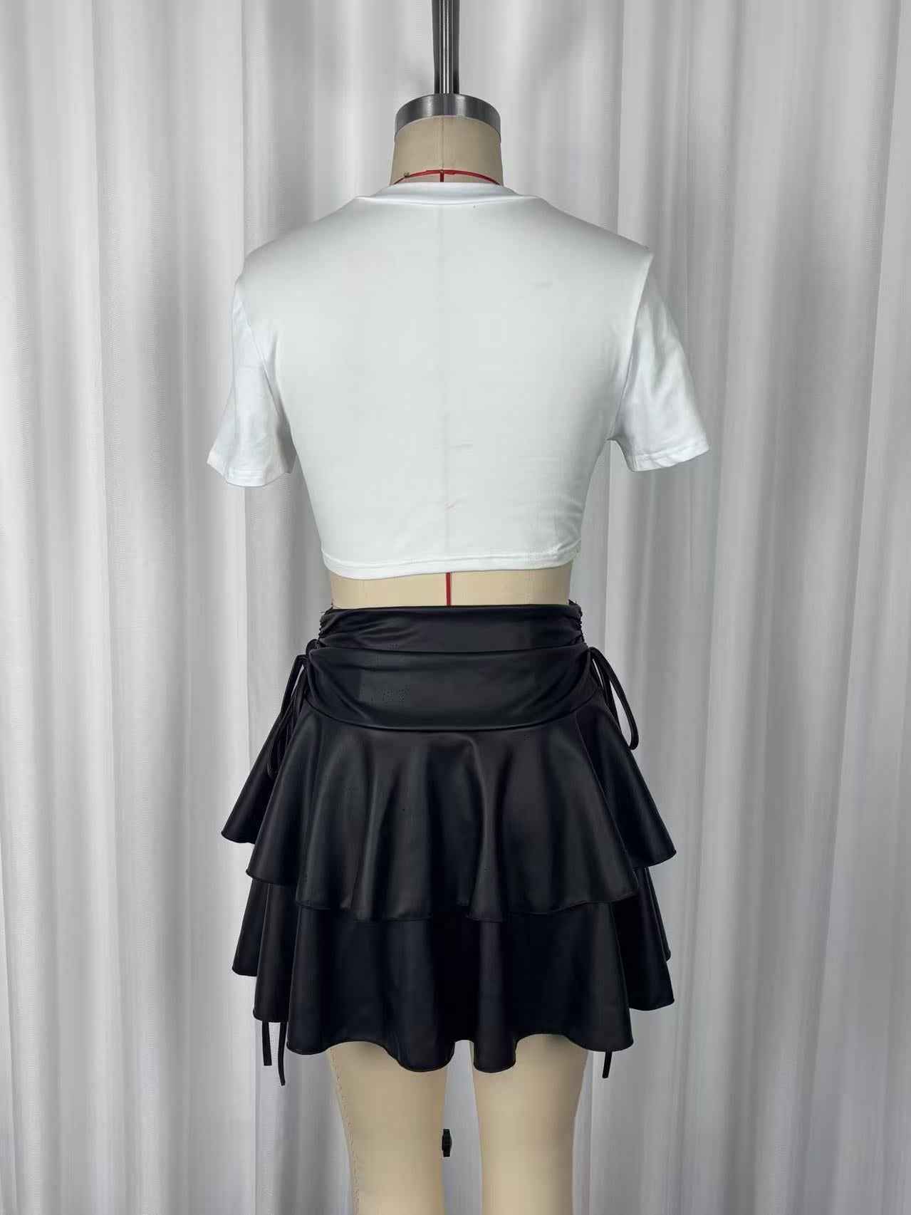 Sexy Ruffled Double Layer Pettiskirt Elegant Side Lace up Skirt