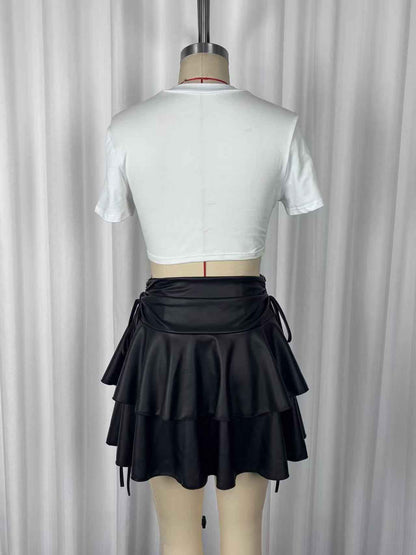 Sexy Ruffled Double Layer Pettiskirt Elegant Side Lace up Skirt