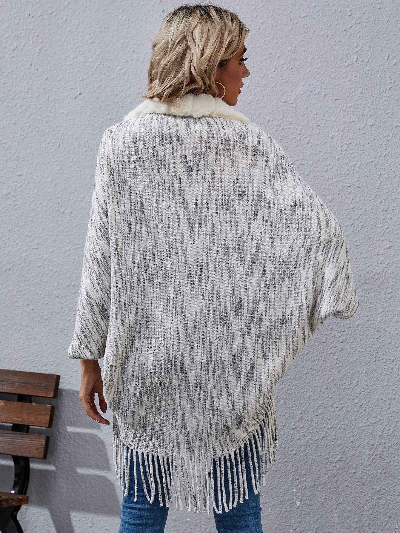 Fur Collar Fur Stitching Irregular Asymmetric Sweater