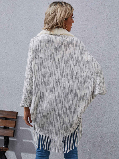 Fur Collar Fur Stitching Irregular Asymmetric Sweater