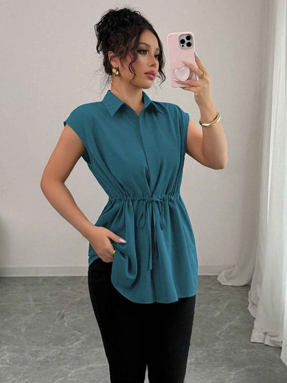 Solid Color Polo Collar Women's T-shirt