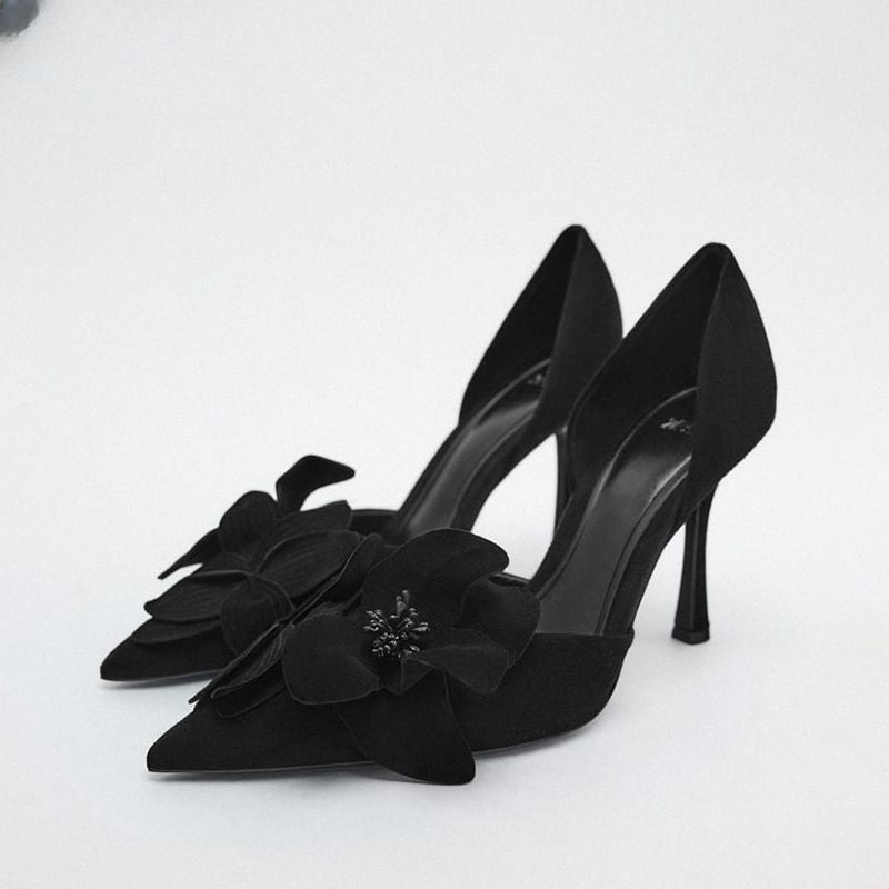 Women's Flower High Heels Women's Pointed Toe Beautiful Pumps Stiletto Heel