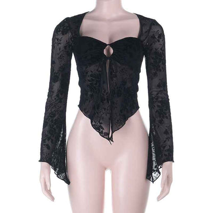 Dark Mesh Velvet Blouse for Women