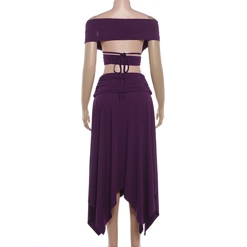 Low Cut Solid Color Irregular Asymmetric Skirt Set MUNSIEUR New Arrivals
