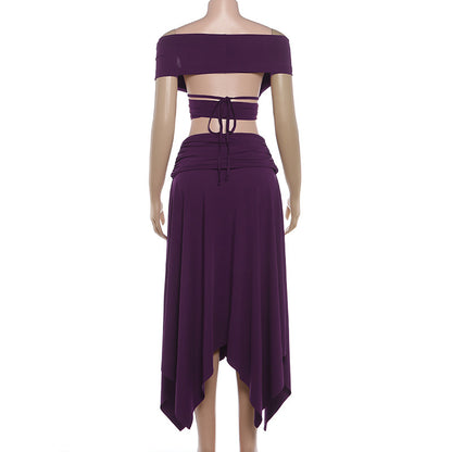 Low Cut Solid Color Irregular Asymmetric Skirt Set MUNSIEUR New Arrivals