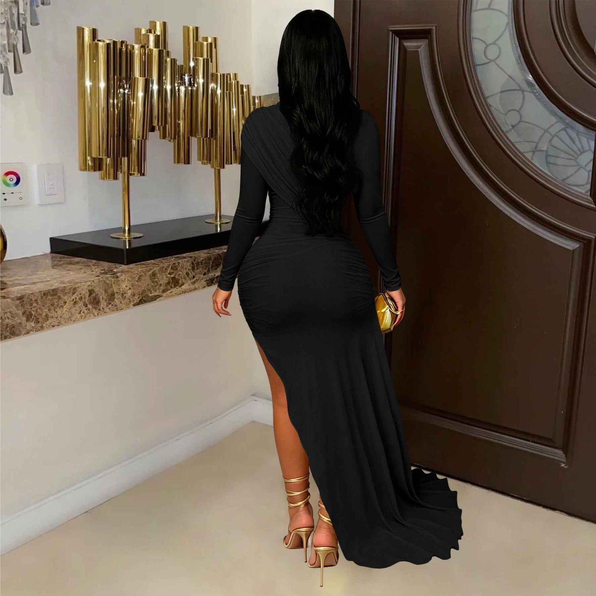 Autumn Drop Sleeves Pleated Side Gauze Dress New Arrivals