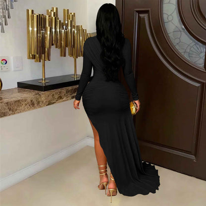 Autumn Drop Sleeves Pleated Side Gauze Dress New Arrivals