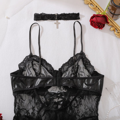 Patent Leather Stitching Lace Strap Lingerie New Arrivals
