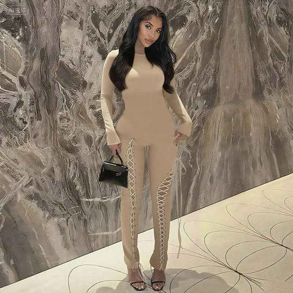 Sexy Solid Color Cutout out Strap Tight Jumpsuit