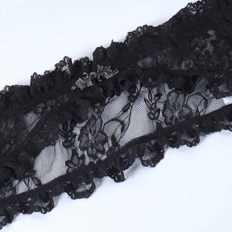 Gothic Classic Lace Cover Ups Women Mesh Crop Top See Through Sexy Flare Sleeve Blouse Y2k Black Rave Outfit Festival