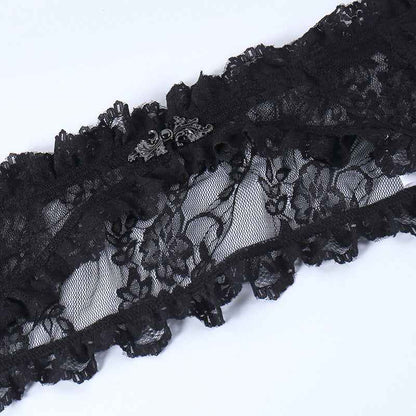 Gothic Classic Lace Cover Ups Women Mesh Crop Top See Through Sexy Flare Sleeve Blouse Y2k Black Rave Outfit Festival