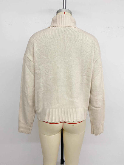 Ethnic Pattern Turtleneck Knitted Jacquard Pullover Sweater Women